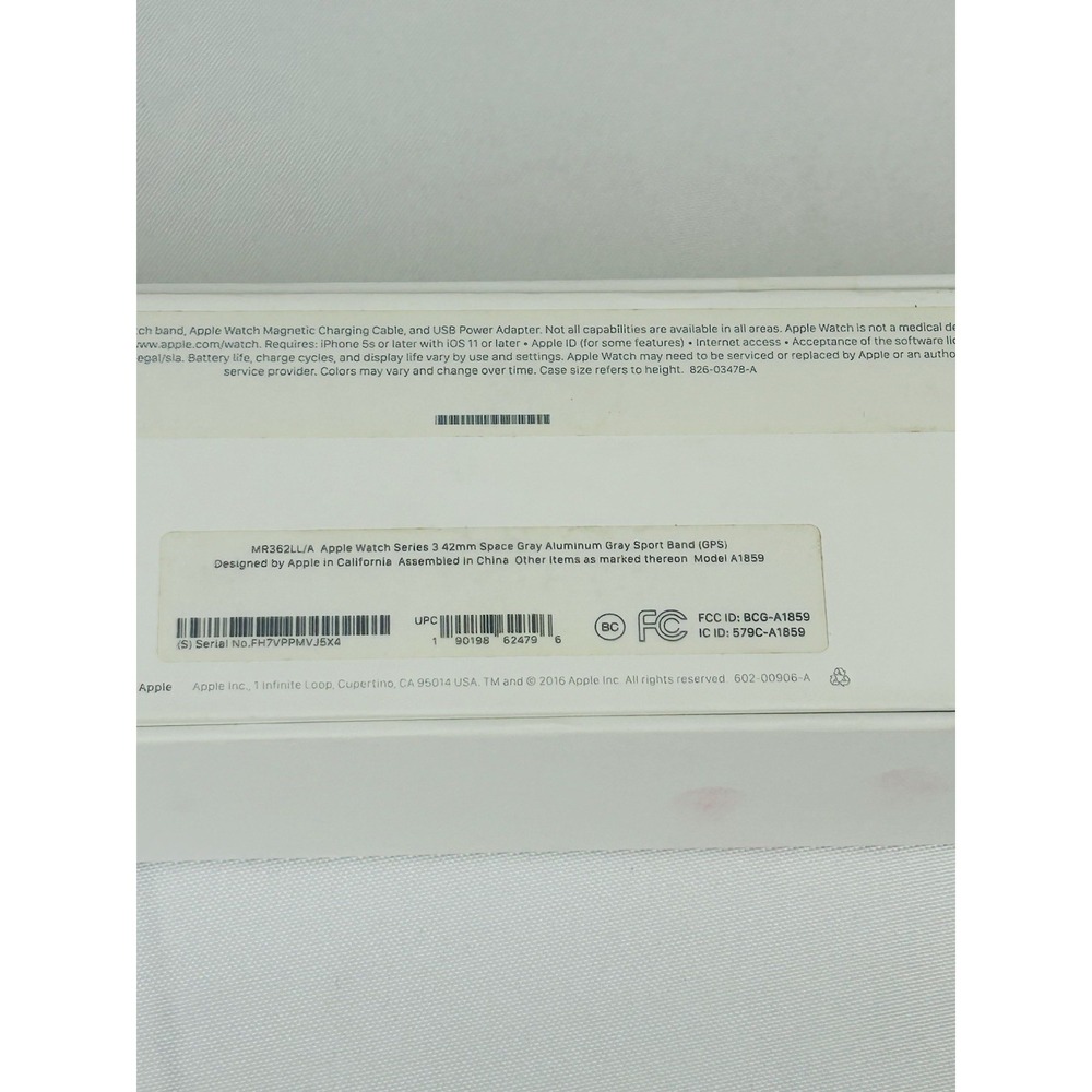 Apple Watch Series 3 Box Charger Block & Band MR362LL/A A1859 White Black 42mm - Picture 5 of 16